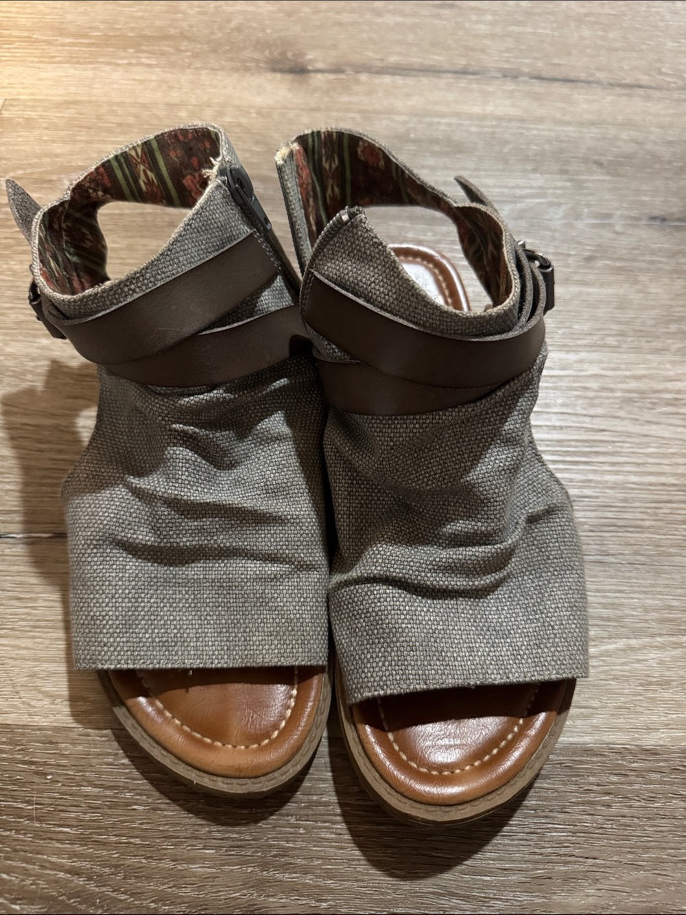 Blowfish Malibu size 8 Women’s Taupe Canvas Ankle-Strap Sandals